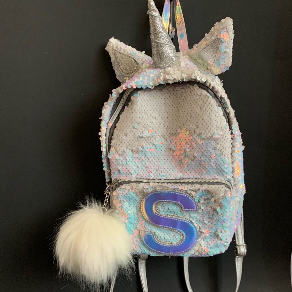 Justice Silver Sequin Unicorn Backpack